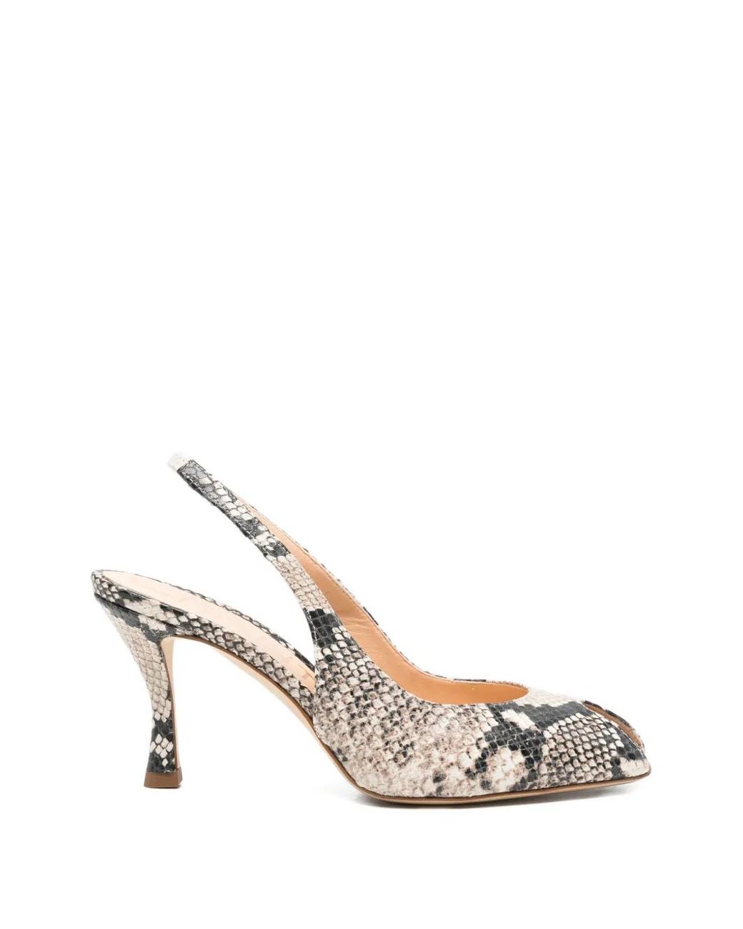 Chantal White Snakeskin-Effect Peep-Toe Sandals
