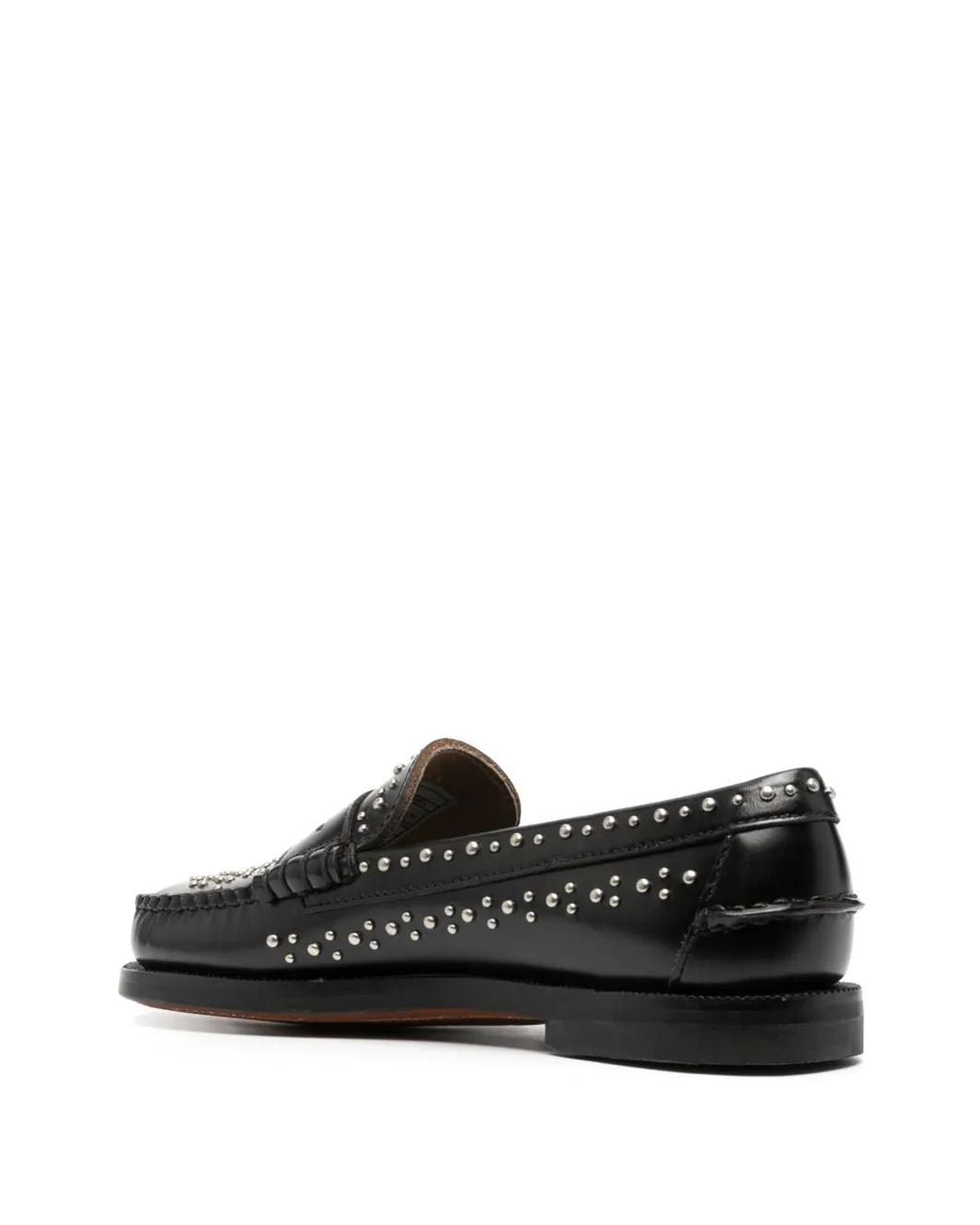 Sebago Black Stud-Embellished Leather Loafers