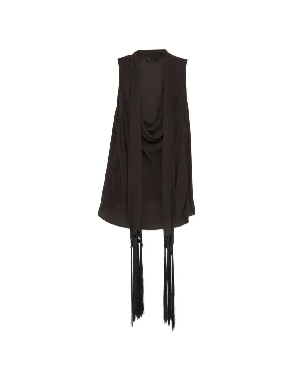 Liu Jo Black Fringe-Trim Cowl-Neck Blouse
