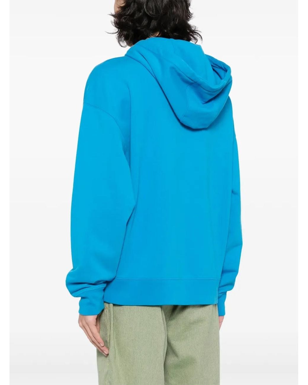 Maison Kitsuné Blue Embroidered-Logo Cotton Hoodie for men