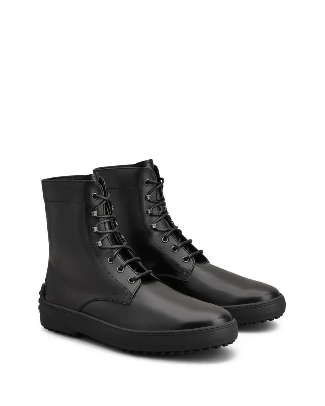 Tod's Black Leather Combat Boots for men