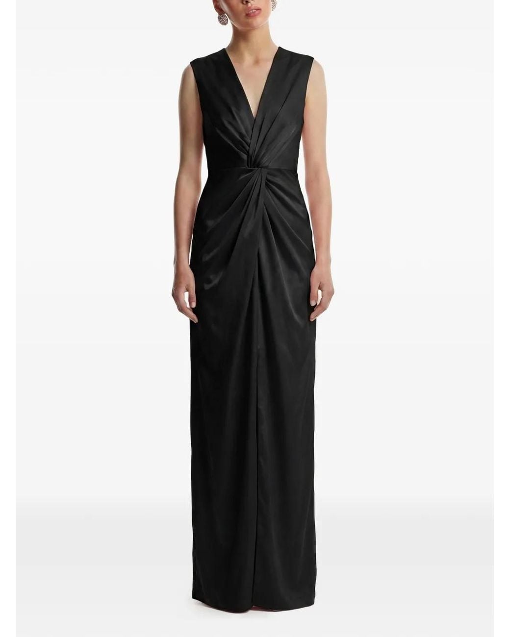 Framboise Black Robe À Col V À Design Torsadé