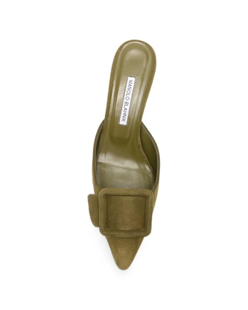 Manolo Blahnik Green Maysale Suede Kitten Heel Mules