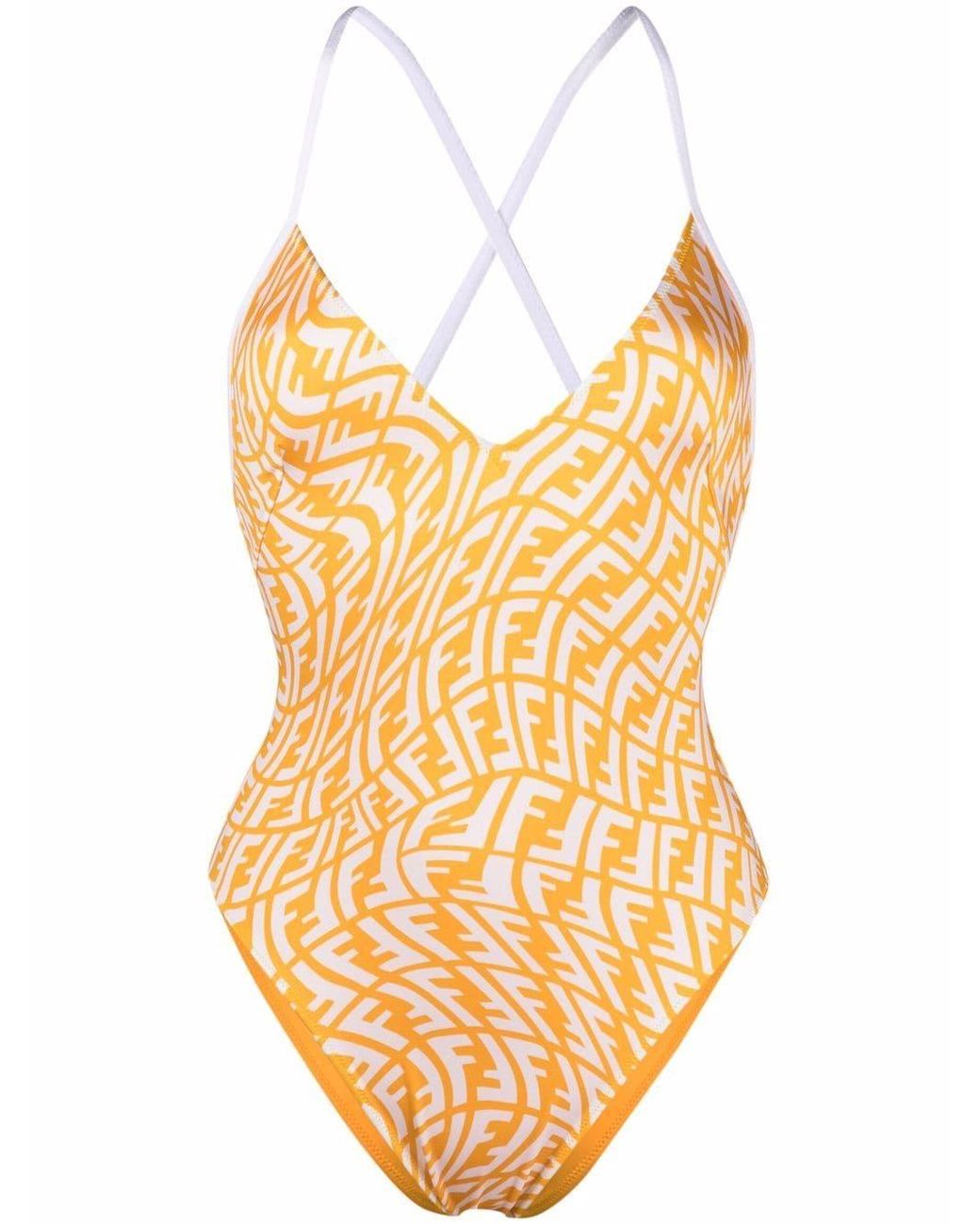 Fendi Ff Vertigo One-piece Swimsuit in Yellow | Lyst