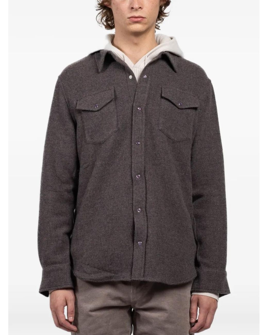 God's True Cashmere Purple Pocket Button Shirt