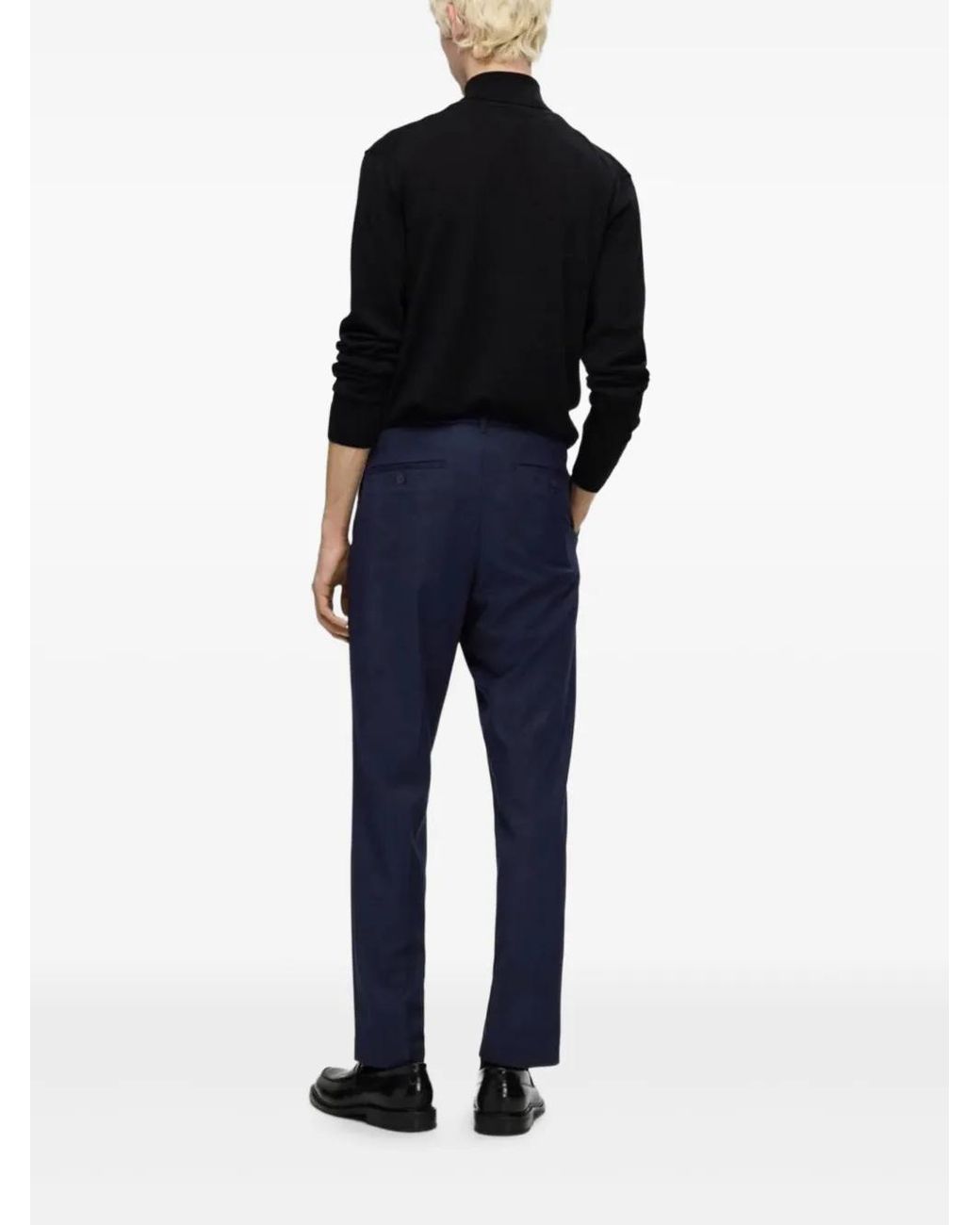 SELECTED Blue Drawstring Straight-Leg Trousers for men