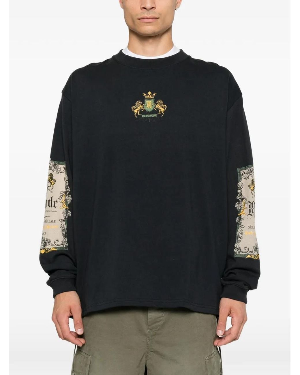 Rhude Black Bordeaux Reserve Graphic-Print Long-Sleeve T-Shirt for men