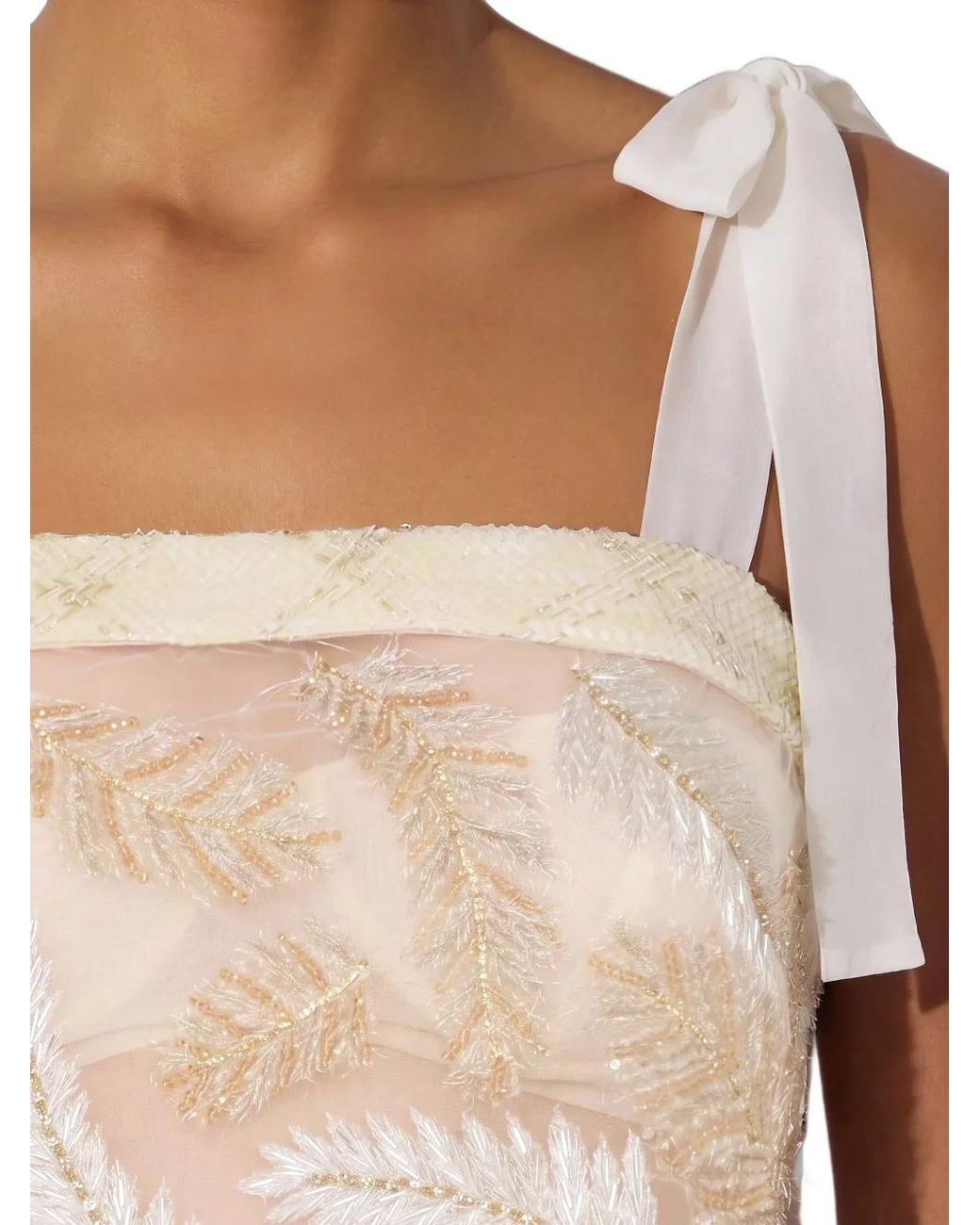 Elisabetta Franchi White Tulle And Tweed Top With Feathers