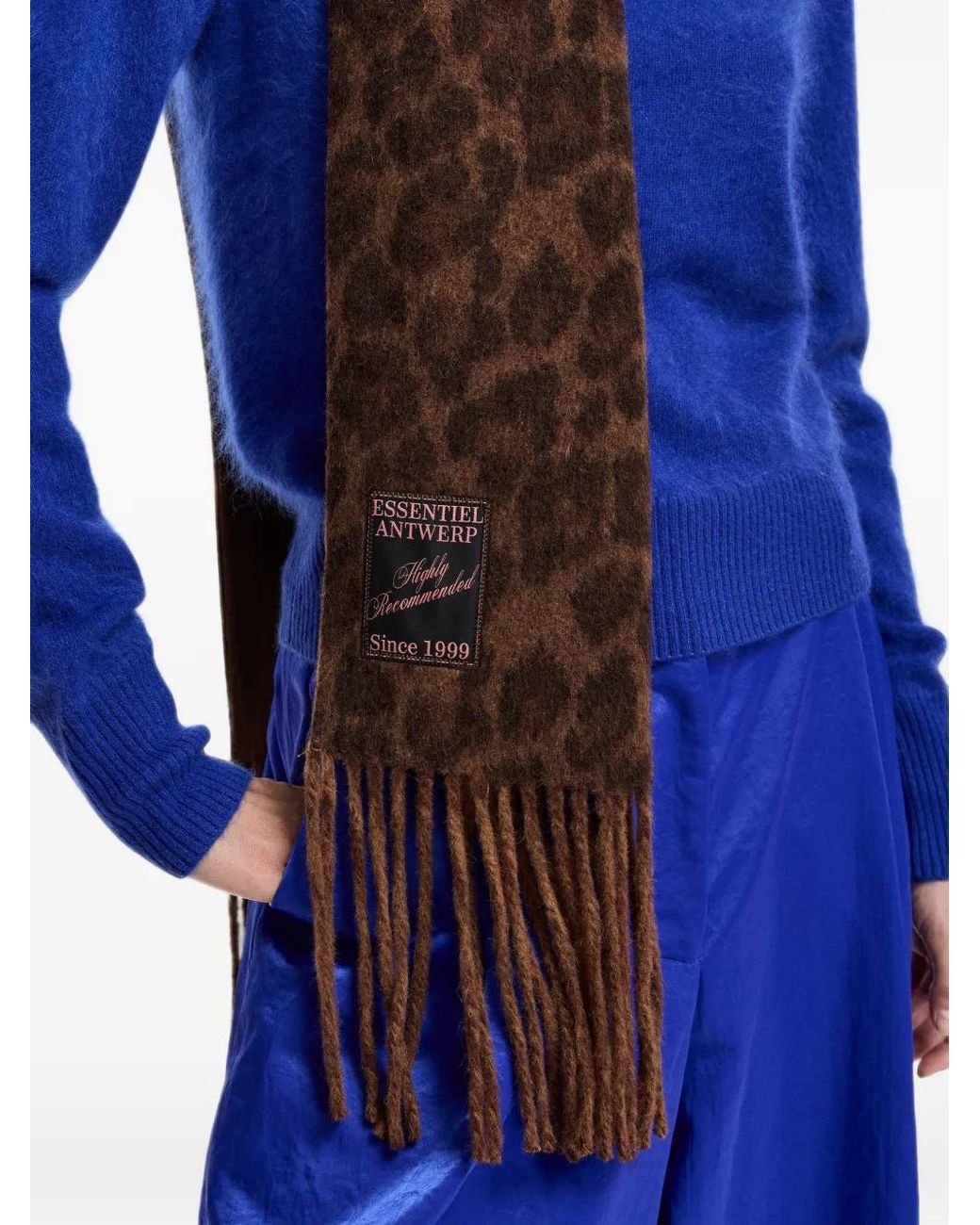 Essentiel Antwerp Brown Leopard-Print Fringed Scarf
