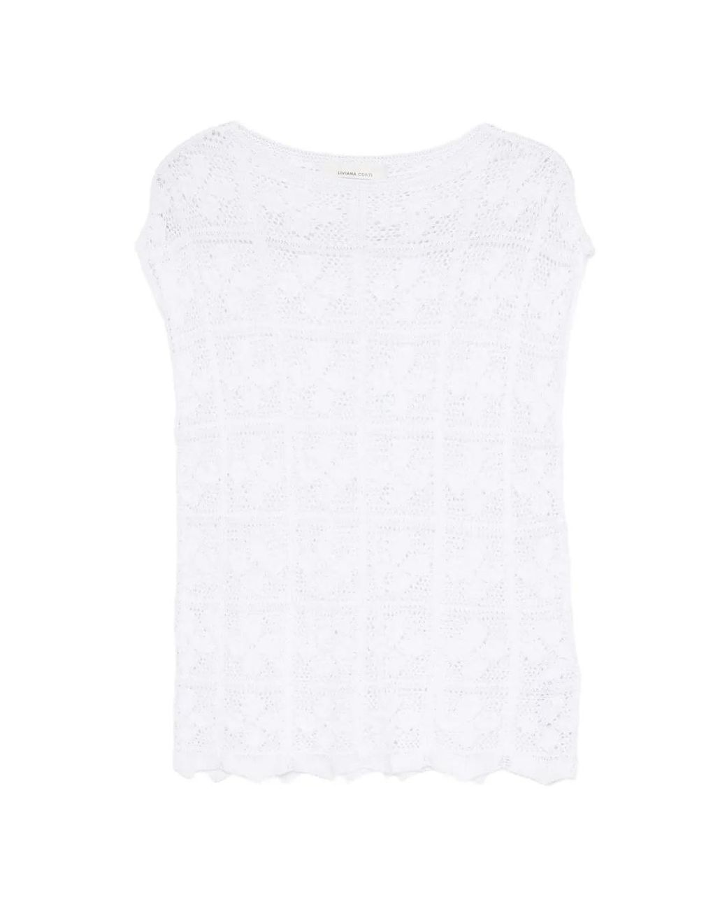 Liviana Conti White Crochet-Knit Sleeveless Top
