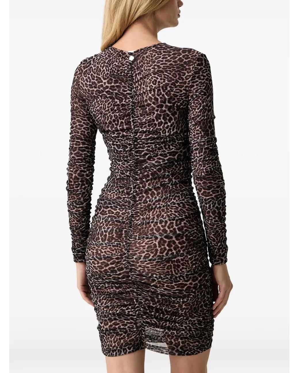 Silvian Heach Black Leopard-Print Ruched Mini Dress