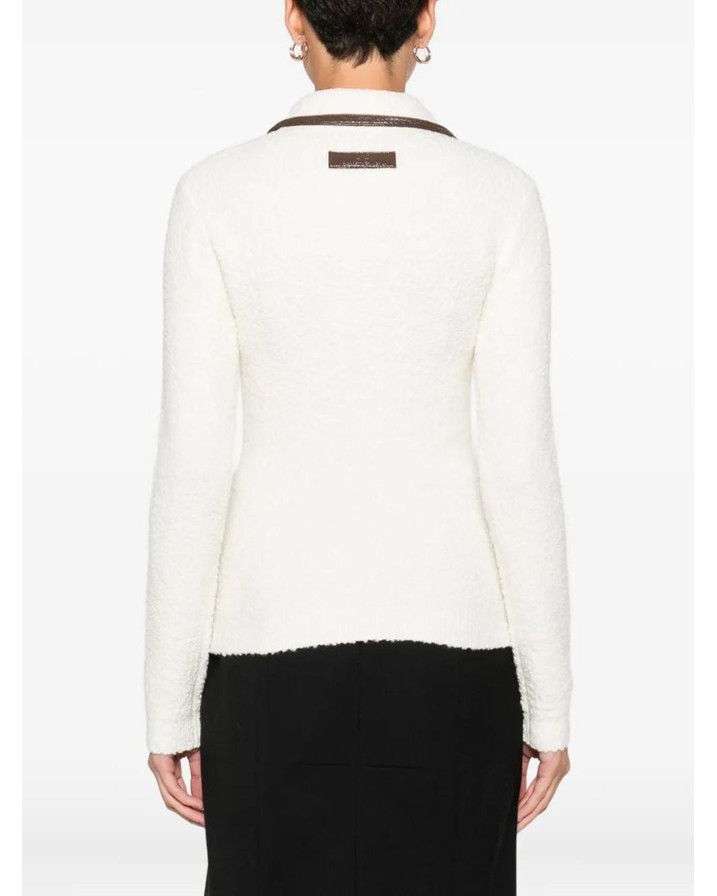 Elisabetta Franchi White Zip-Front Collar Sweater