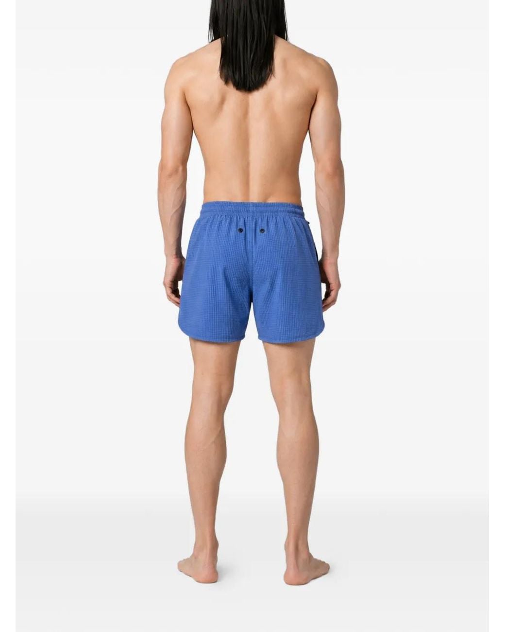 True Tribe Blue Grid-Pattern Drawstring-Waist Swim Shorts for men