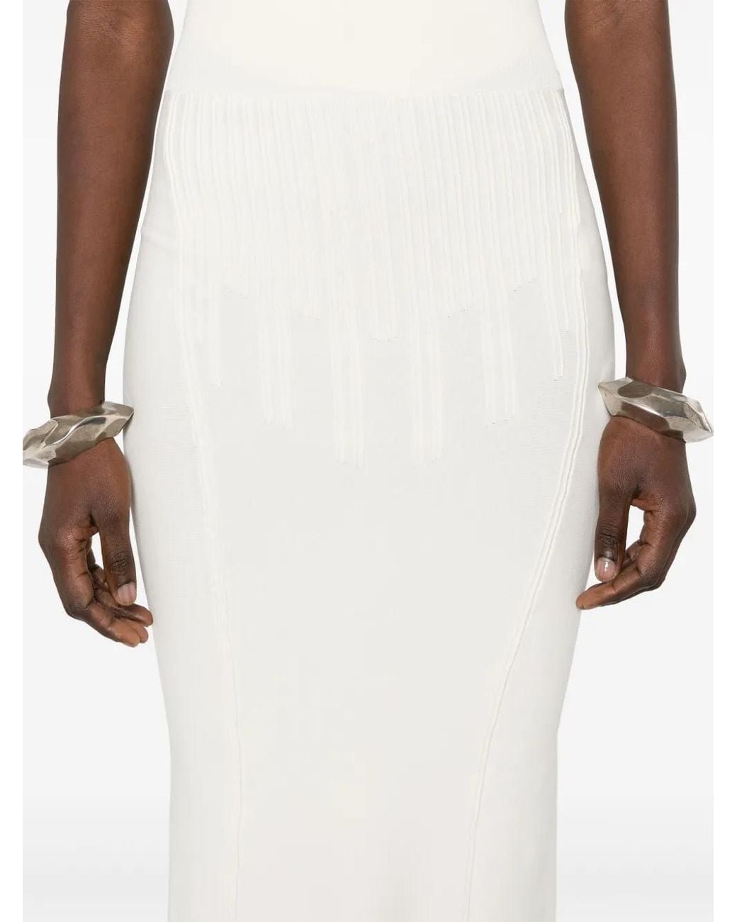 Mugler White Boning-Detail Midi Skirt