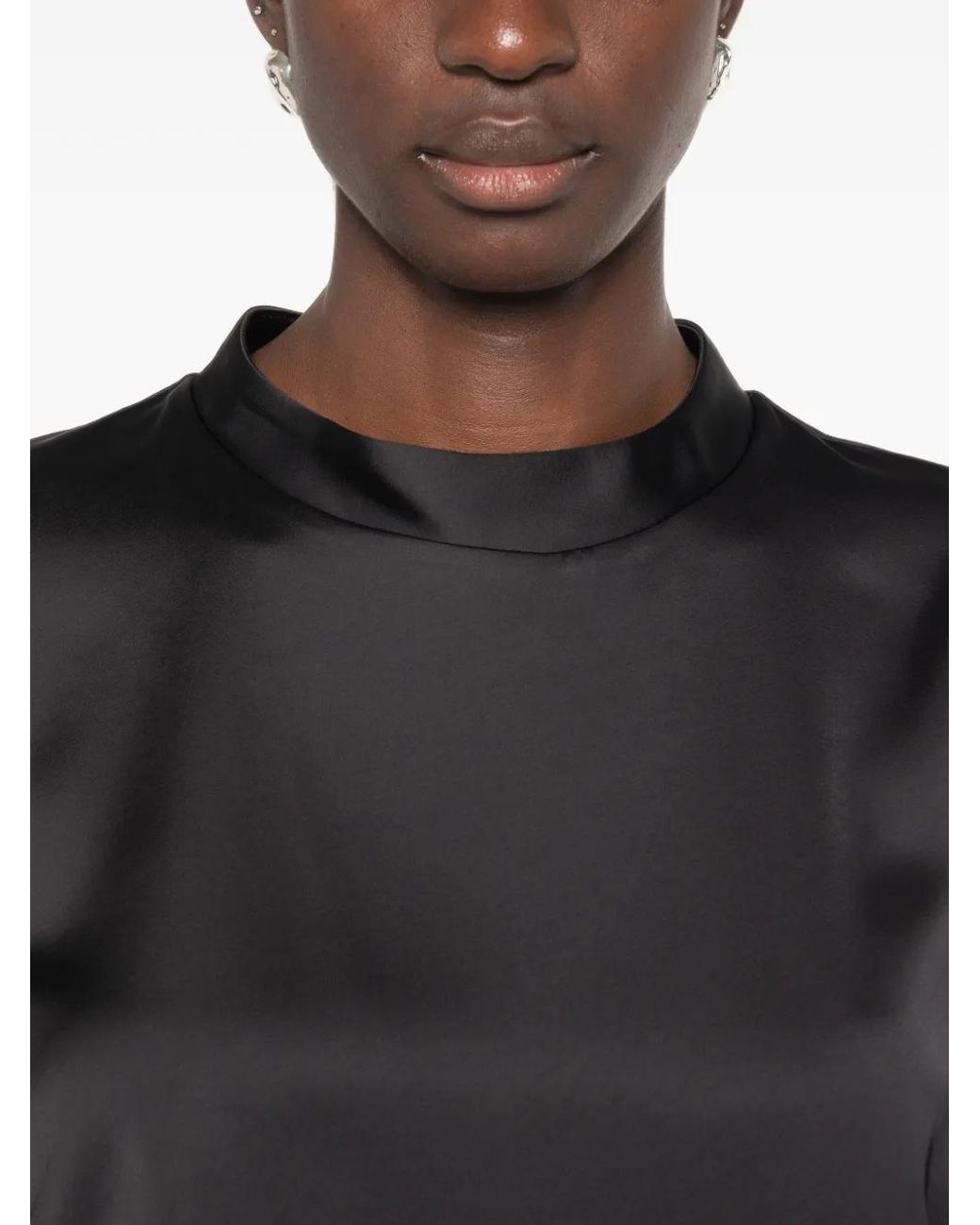 Imperial Black Satin-Finish Short-Sleeve Blouse