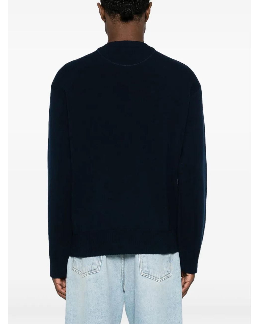 Valentino Garavani Blue Embroidered-Logo Knitted Jumper for men