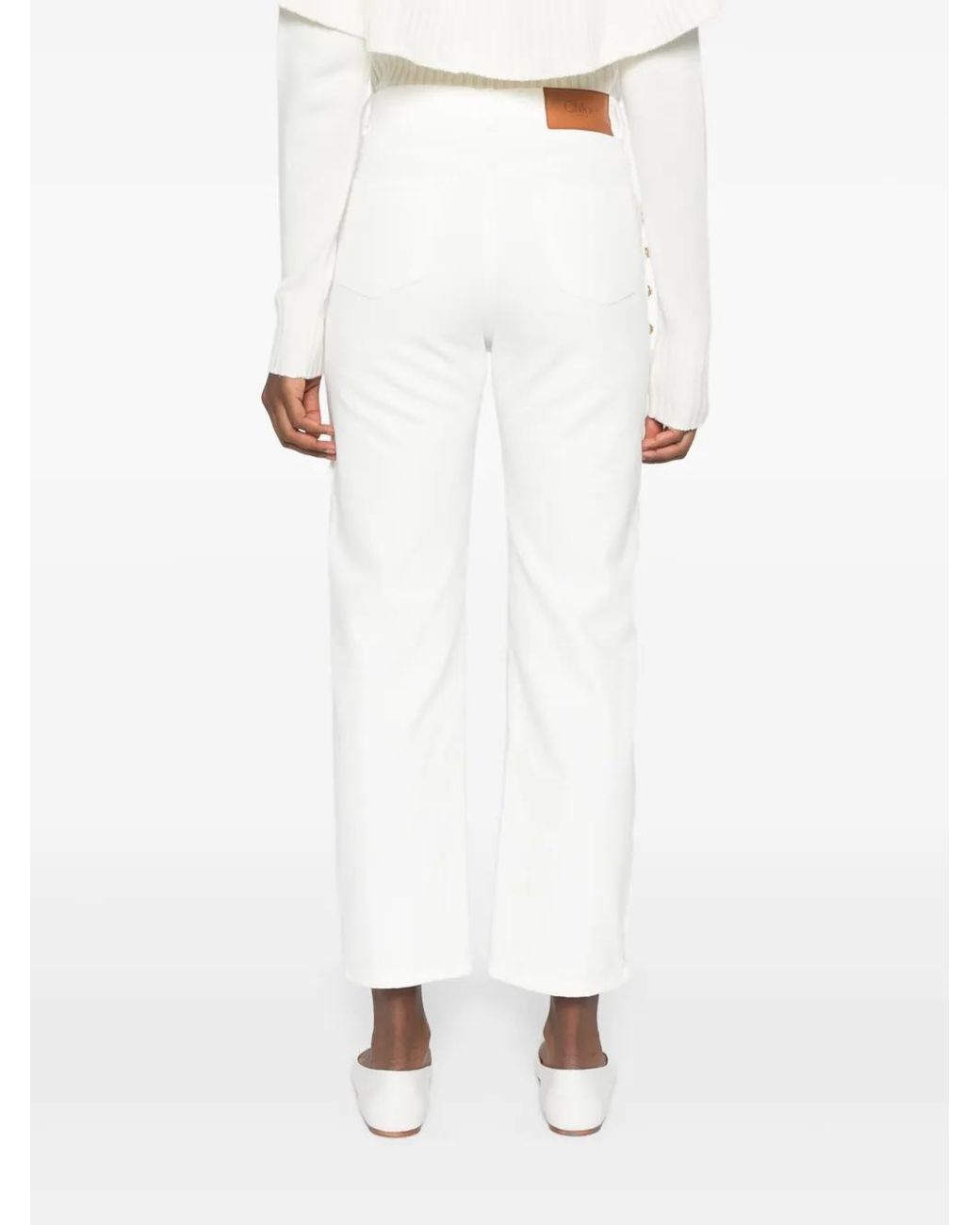 Chloé White Scallop-Detail Cropped Jeans
