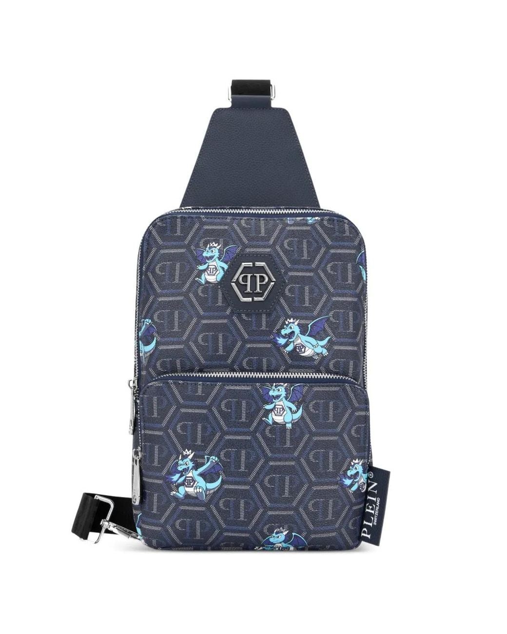 Philipp Plein Blue Crossbody Bag Dragons Monogram for men