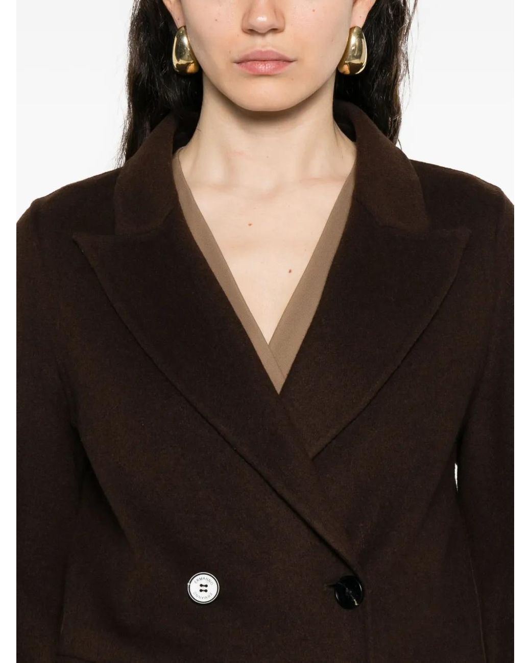 ERMANNO FIRENZE Black Wool-Blend Double Breasted Coat