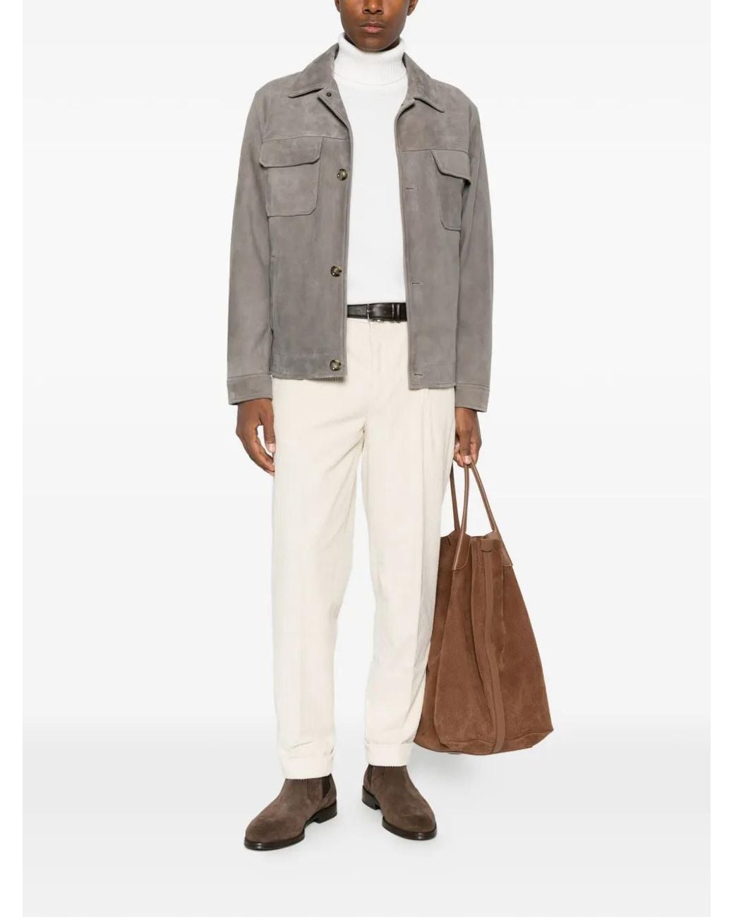 Lardini Gray Button-Up Suede Jacket for men