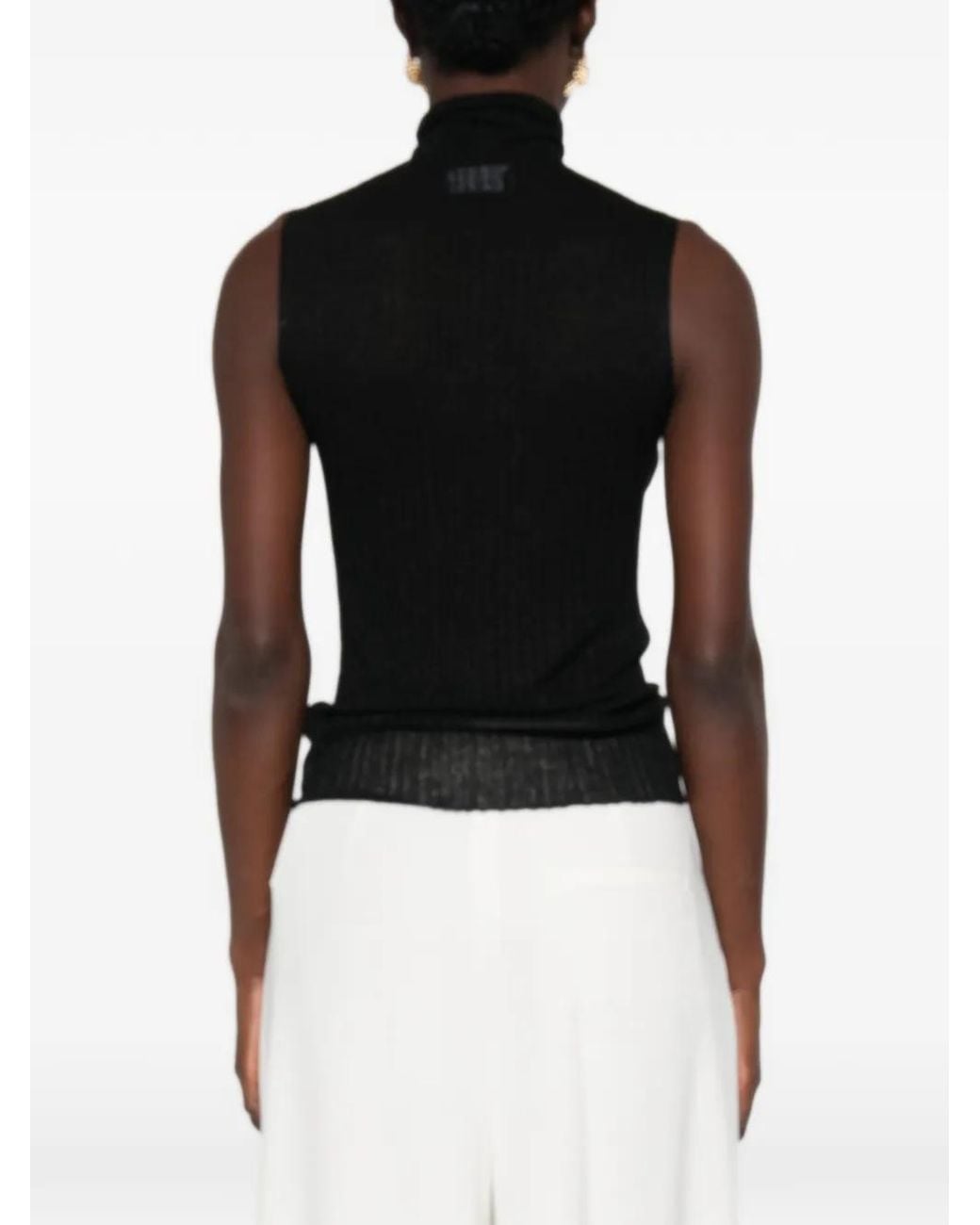 AROVESCIO Black Ribbed-Knit Sleeveless Top