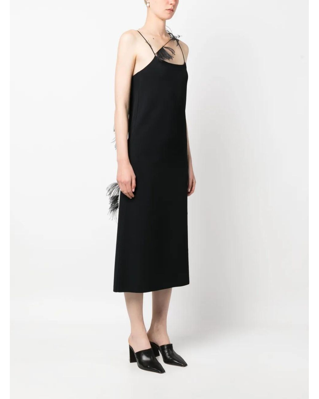 Jil Sander Black Feather-Trim Slip Dress
