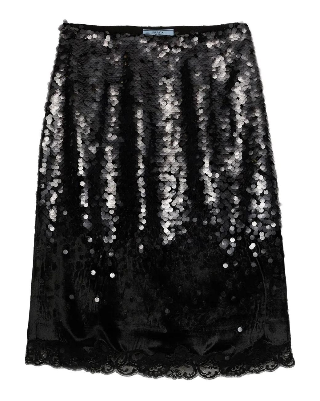 Prada Black Embroidered Velvet Midi-Skirt