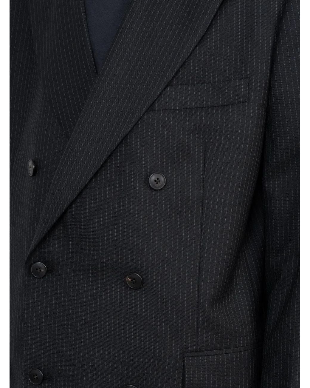 Another Aspect Black 2.0 Pinstripe Double-Breasted Suit Jacket for men