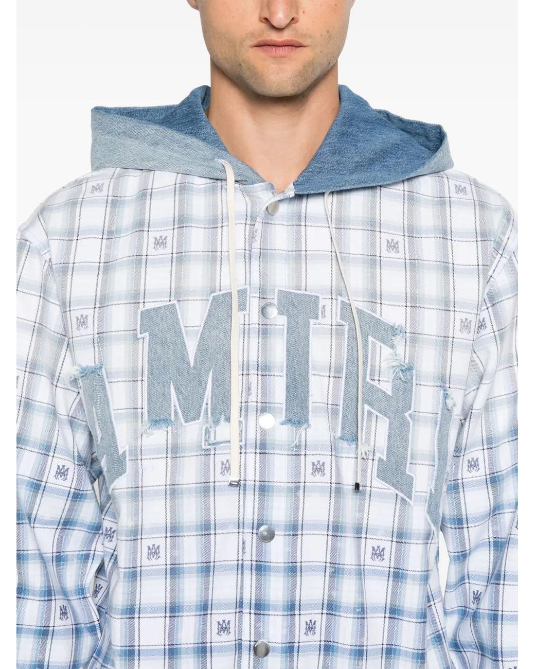Amiri Blue Logo-Patch Shirt for men