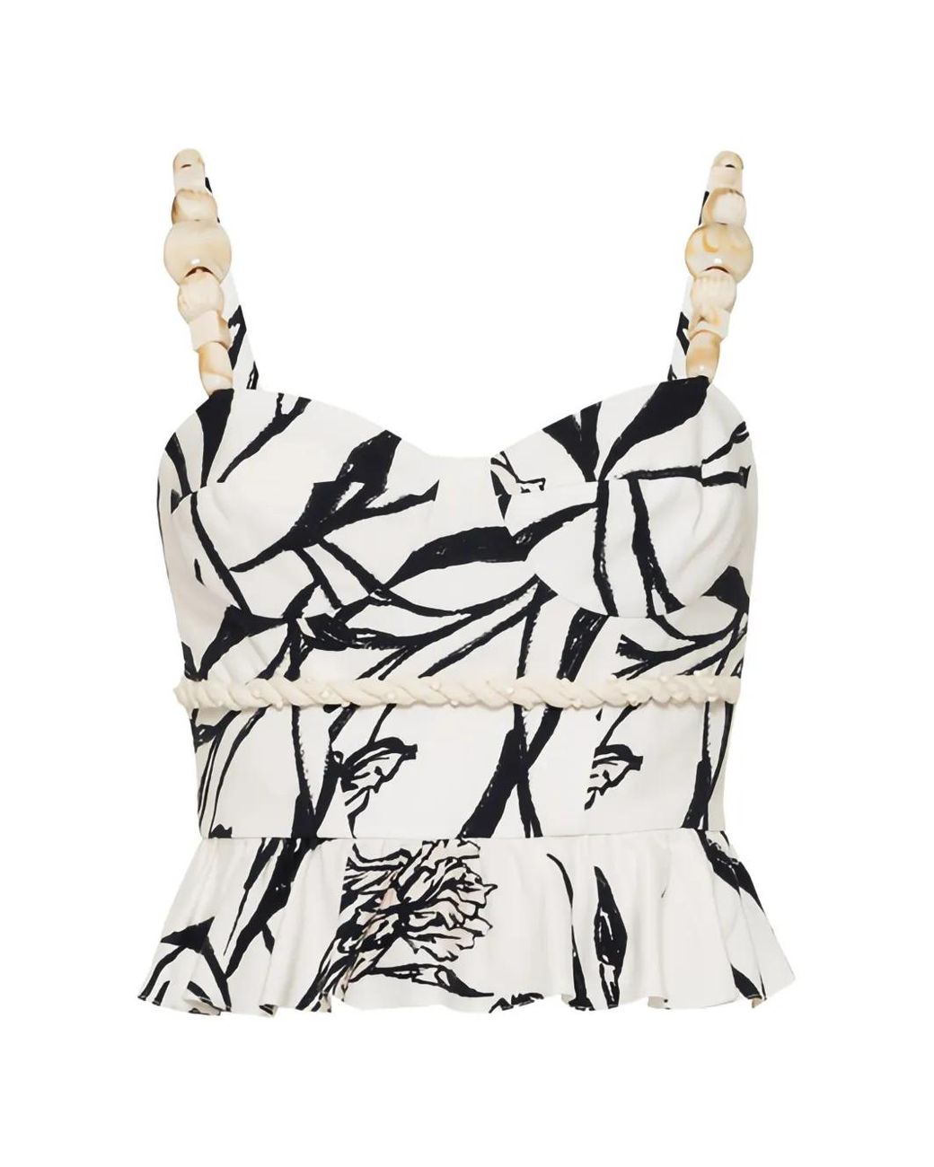 PATBO White Iris Floral Beaded-Strap Top