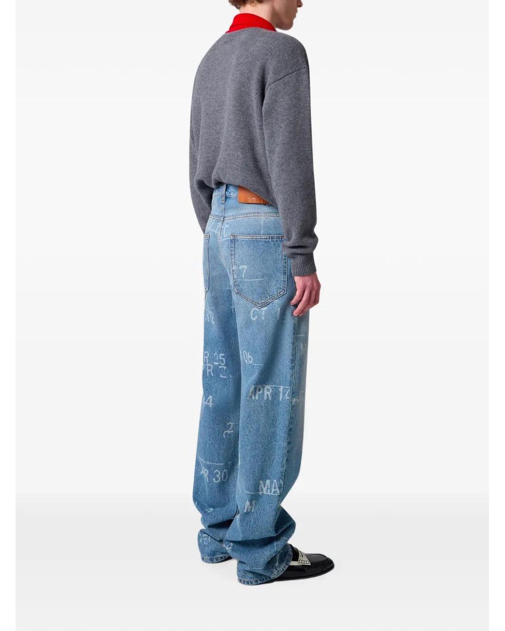 MSGM Blue Graphic-Print Straight-Leg Jeans for men