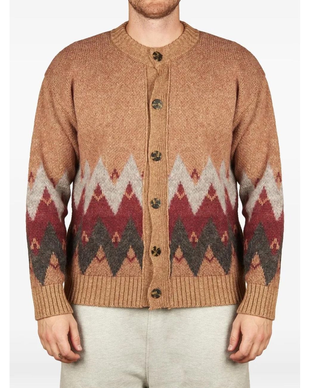 Amaranto Brown Chevron-Knit Button-Up Cardigan for men