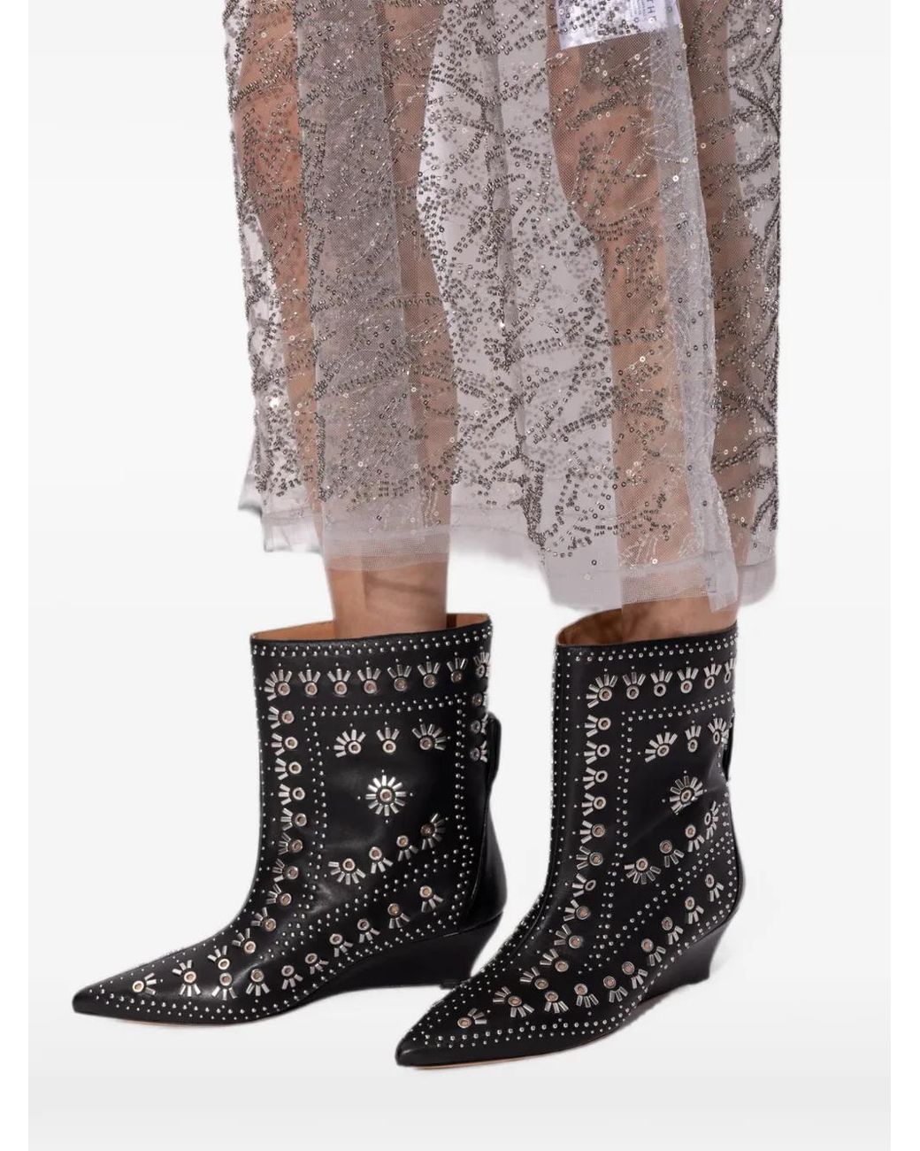 Odissi Black Stud-Embellished Wedge Ankle Boots