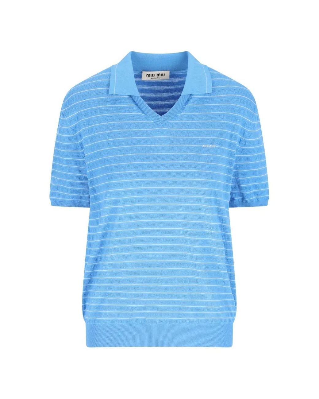 Miu Miu Blue Striped V-Neck Sweater