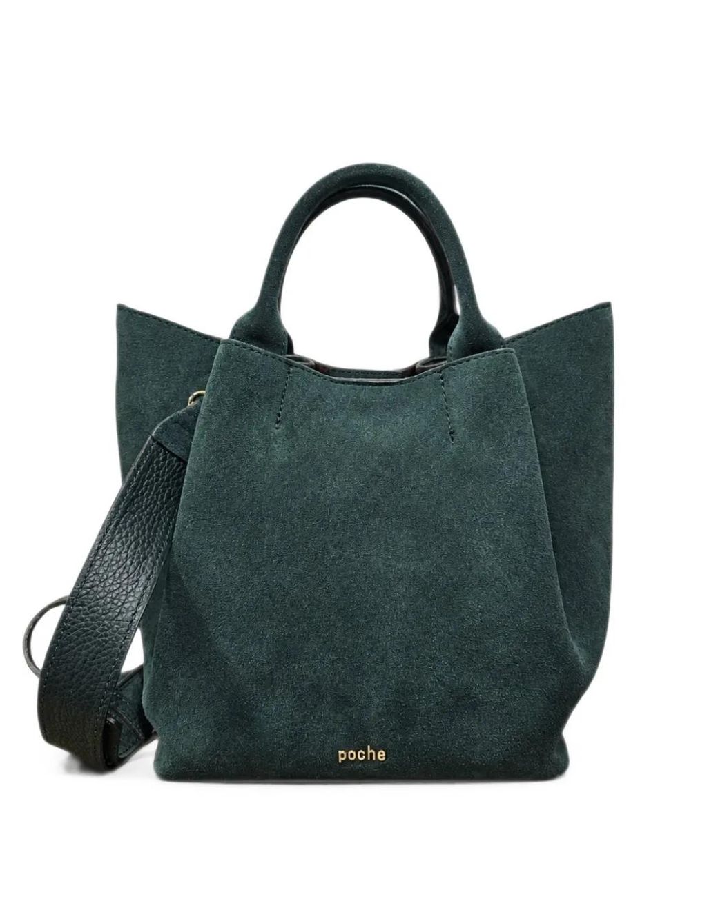 Poche Paris Green Torba Suede Logo-Stamp Tote Bag