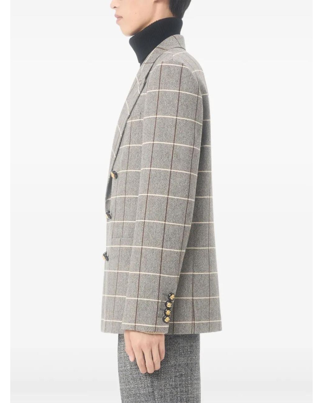 Valentino Garavani Gray Double-Breasted Check-Pattern Blazer for men