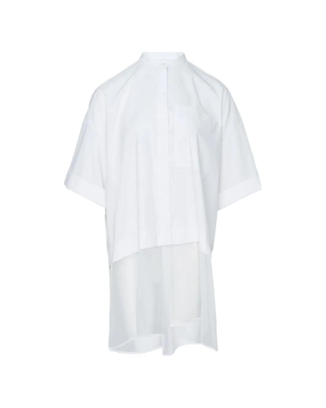 Enfold White Sheer-Panel Band-Collar Shirt