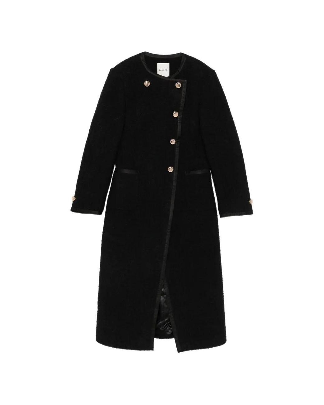 Sandro Black Button-Up Round-Collar Coat