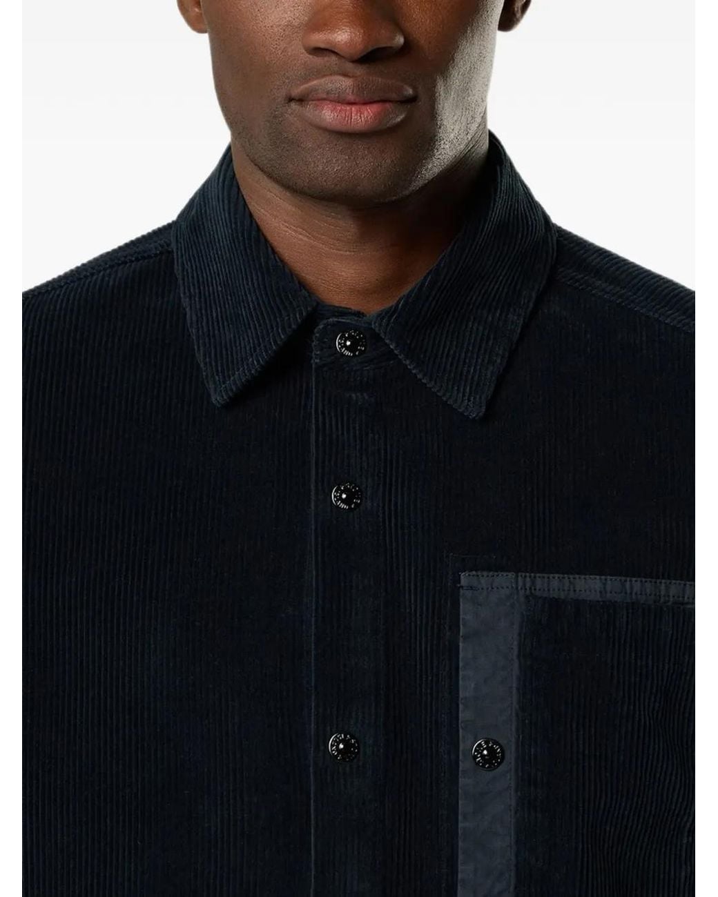 Stone Island Black Corduroy Patch-Pocket Overshirt for men