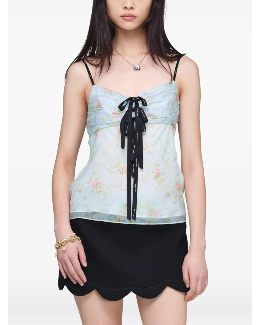 Marc Jacobs Blue Blurred Floral Bow Top