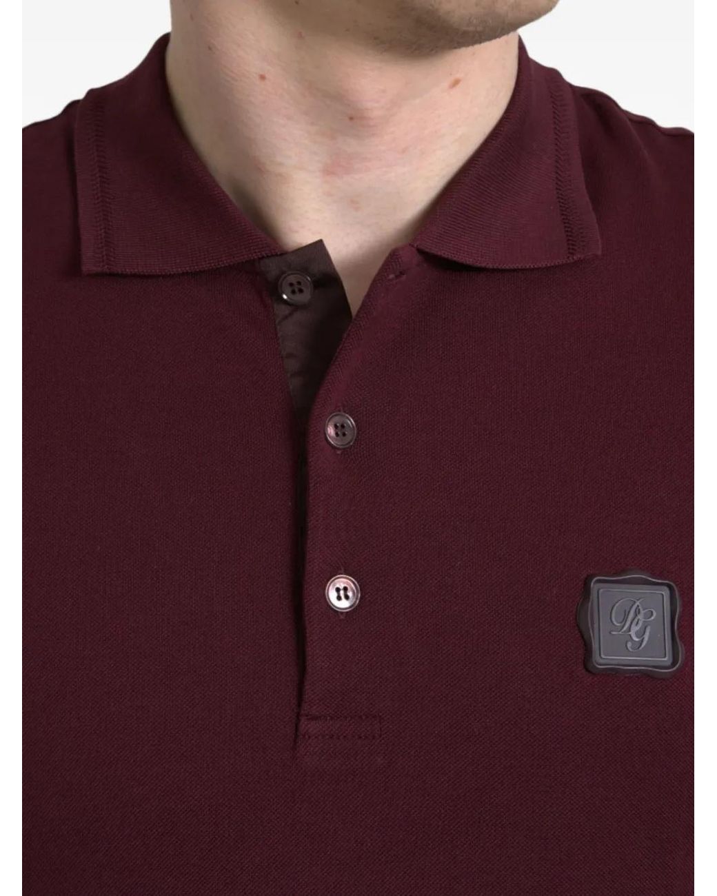 Dolce & Gabbana Red Logo-Patch Cotton Polo Shirt for men