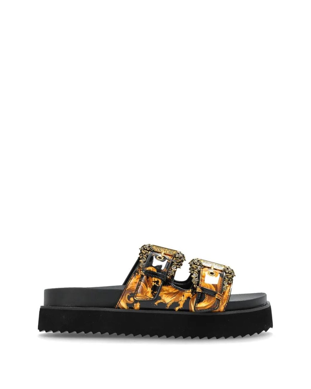 Versace Jeans Couture Black Sandales À Imprimé Barocco À Boucle