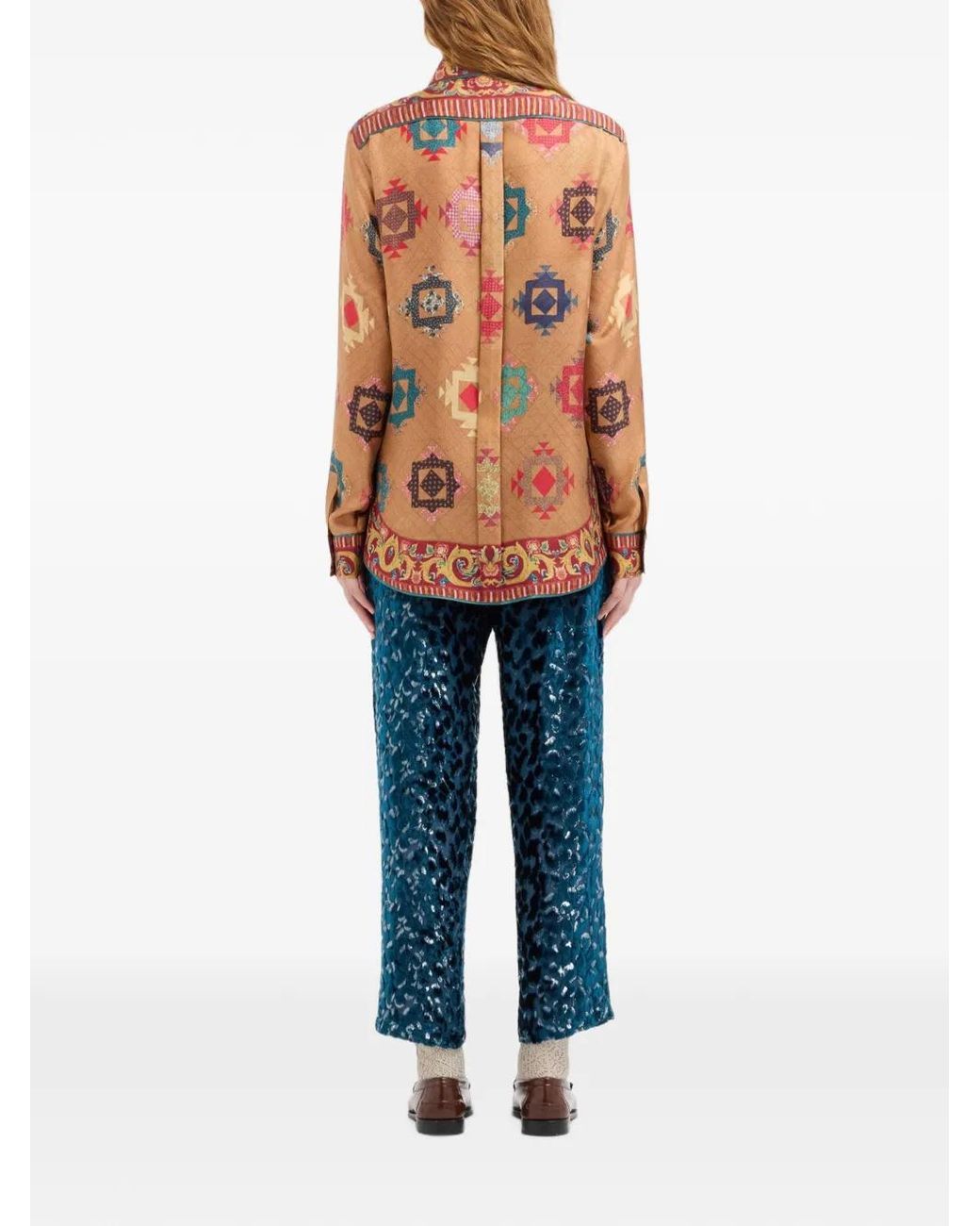 Pierre Louis Mascia Orange Aloe Geometric-Print Silk Shirt