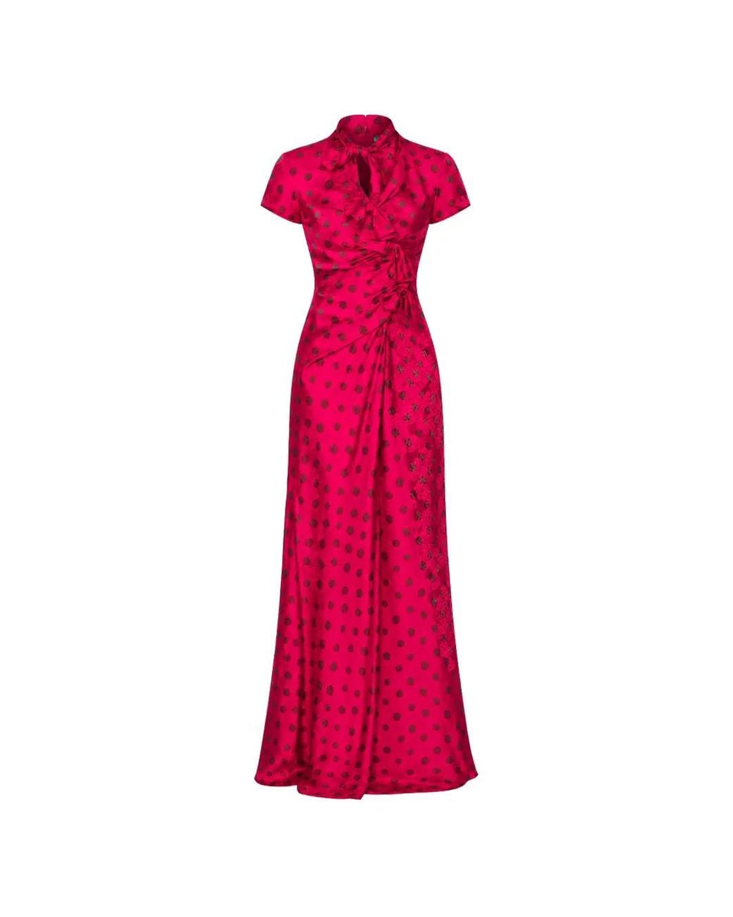Saloni Pink Kelly Polka-Dot Jacquard Maxi Dress