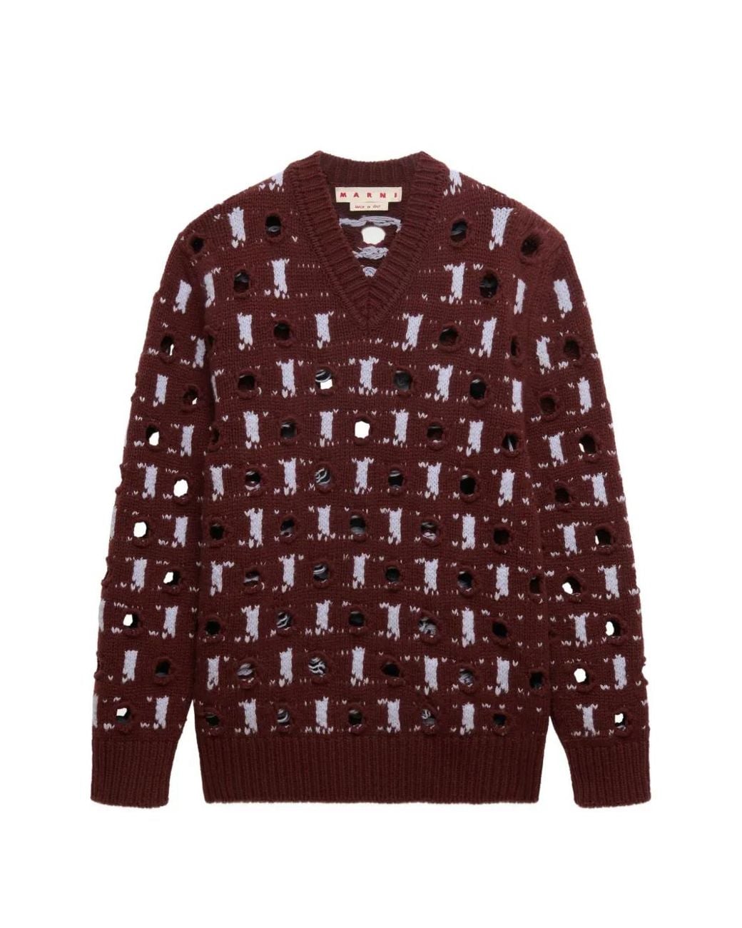 Marni Red Wool-Cashmere Sweater With Cut-Out Polka Dots for men