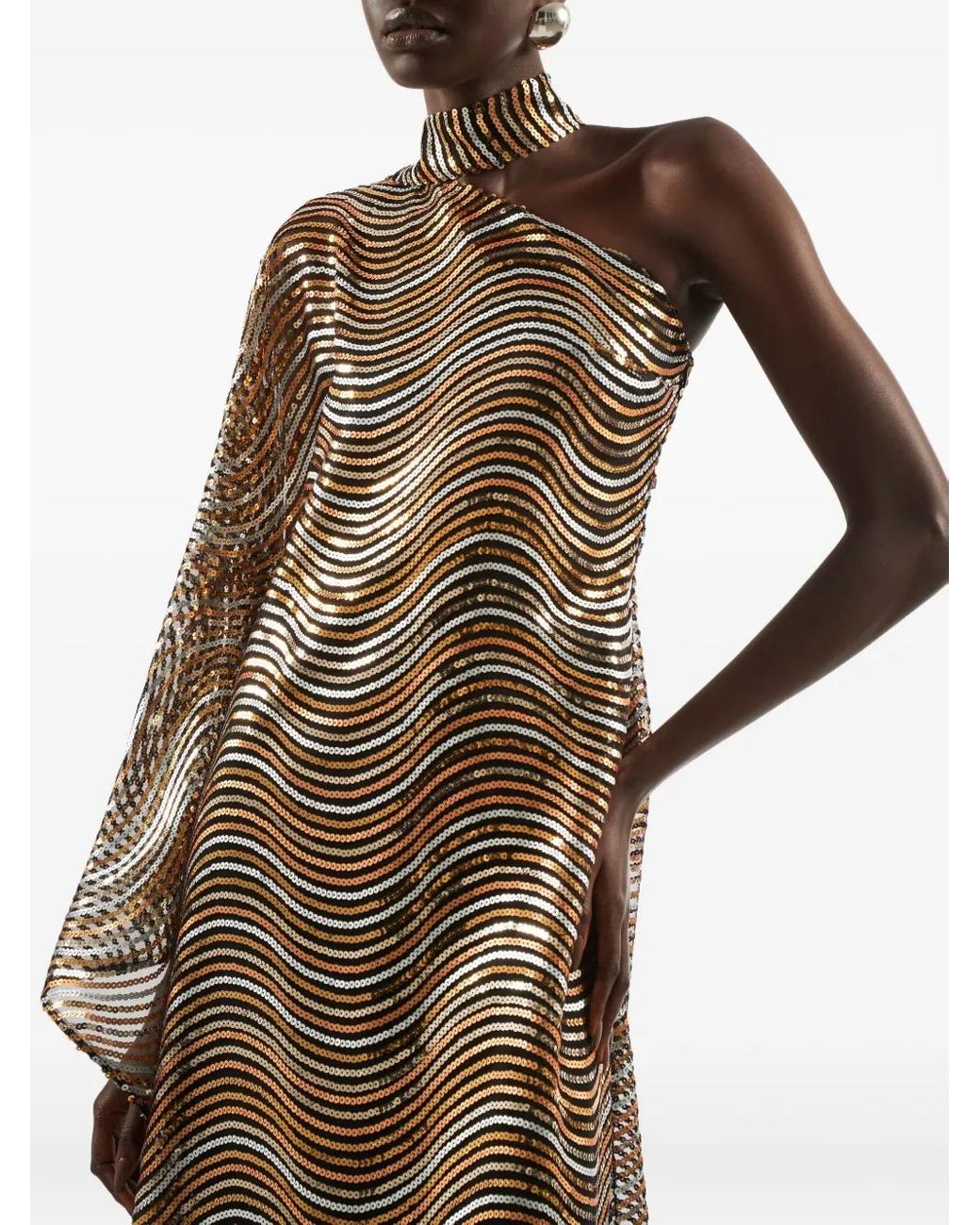 Taller Marmo Metallic Glaum One-Shoulder Midi Dress