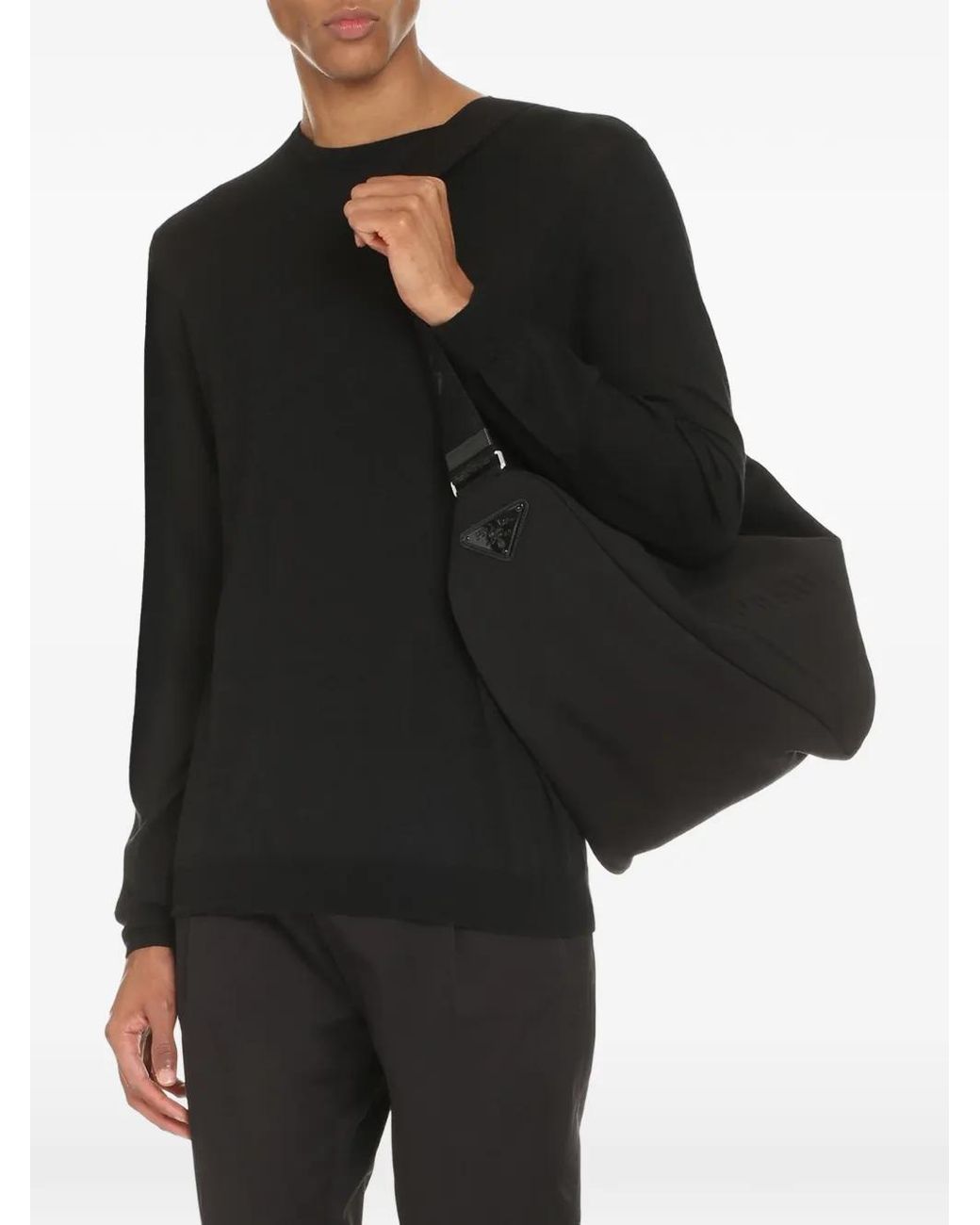 THE (Alphabet) Black Fine-Knit Crew-Neck Sweater for men