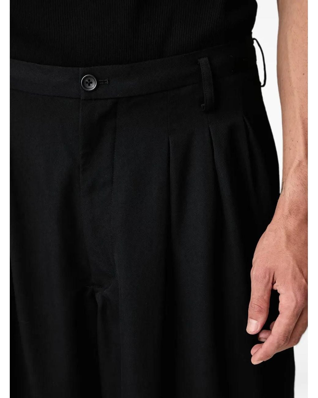Yohji Yamamoto Black Pleated Wide-Leg Wool Trousers for men