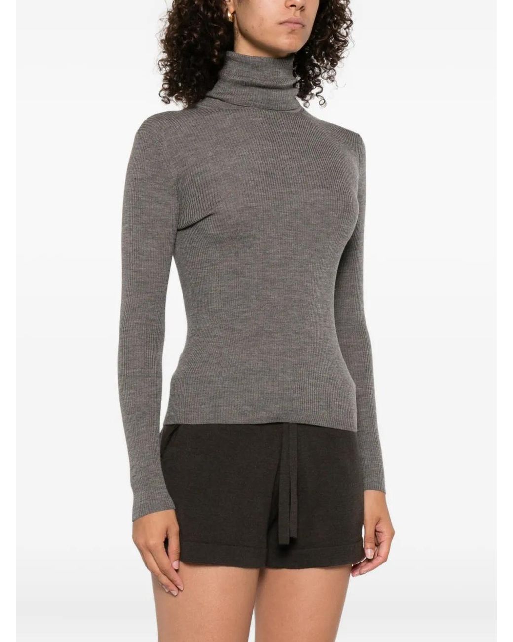 P.A.R.O.S.H. Gray High-Neck Ribbed Jumper