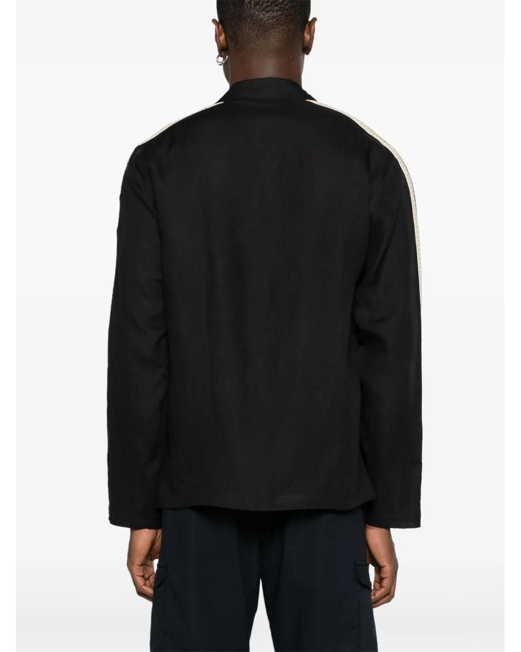 Palm Angels Black Logo-Embroidered Linen Shirt for men